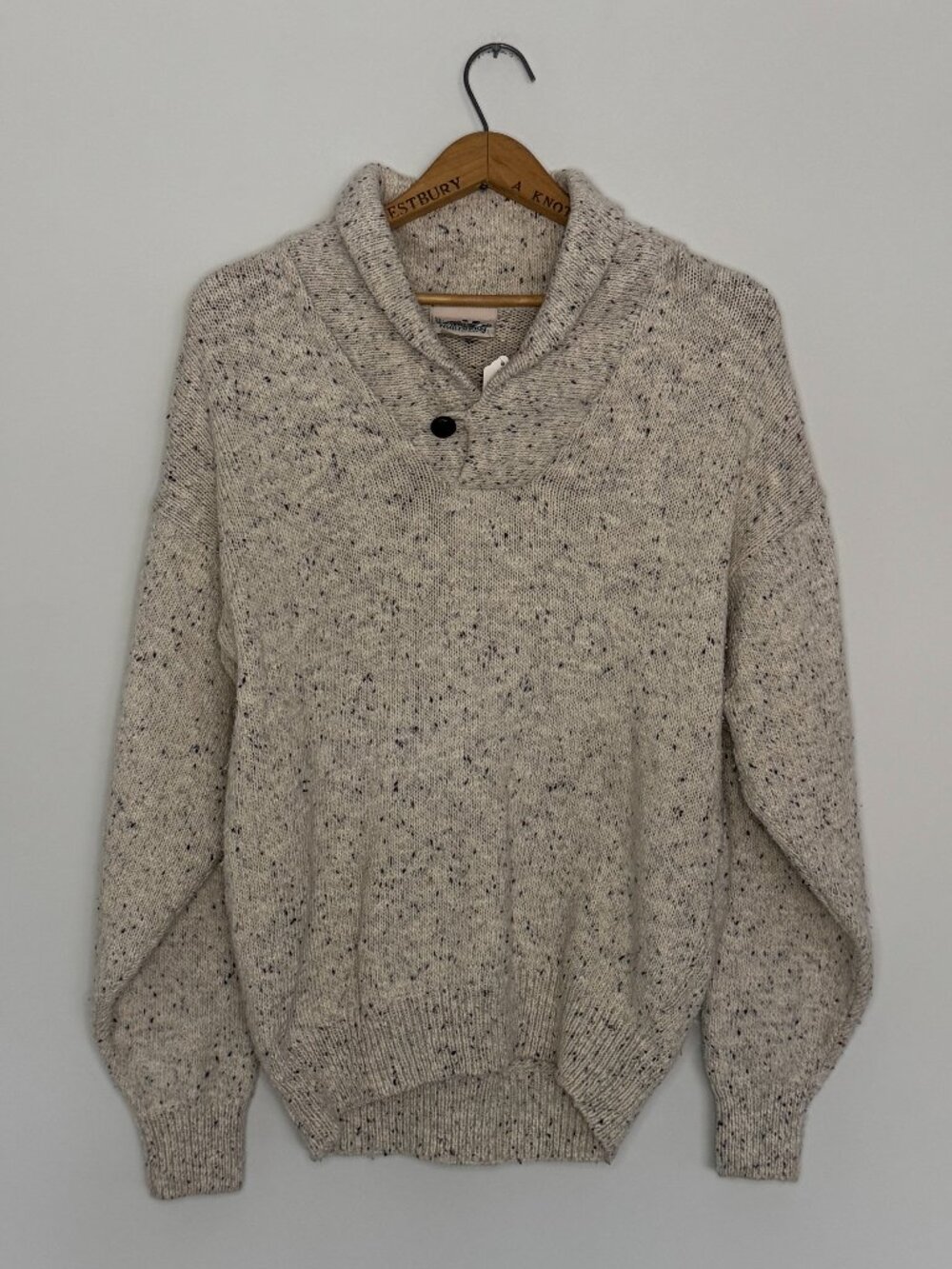 Vintage 90s Northern Reflections Sweater | Cream Speckled Button Collar Wool S - Picture 3 of 9
